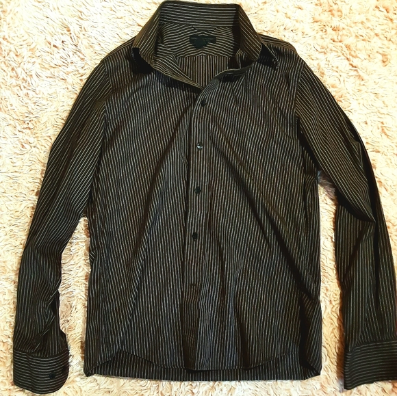 Express Modern Fit Brown Strip Button Up Shirt Mens M Long Sleeve Collared - Picture 3 of 8
